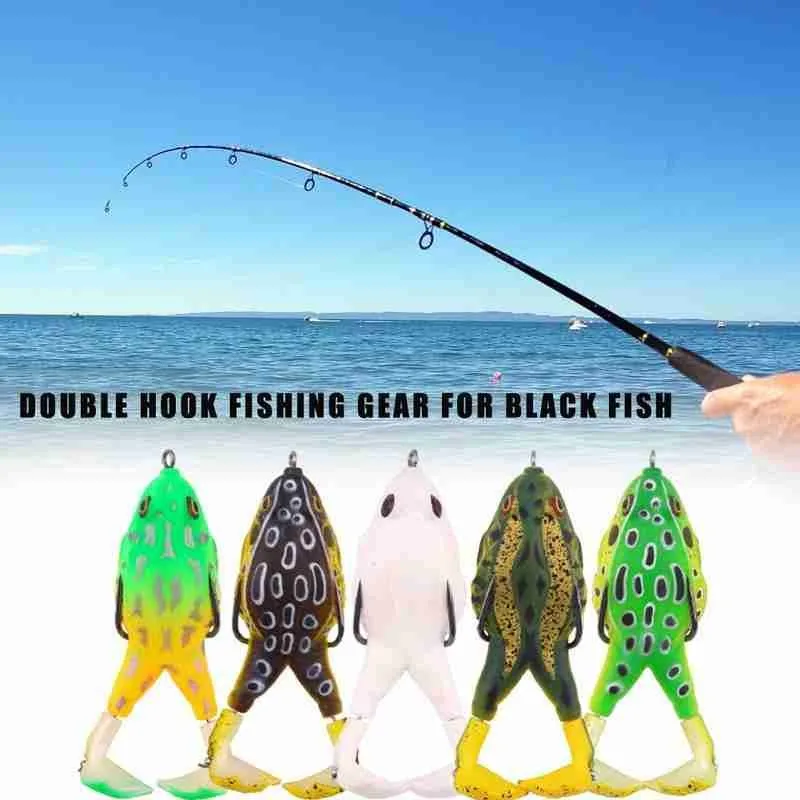 Zk20 1Pc Doppie Eliche Rane Soft Bait Silicone Bait Fishing Soft Lure Spinner Squid Thunder Frog Jig Spoon Trolls Soft Bait