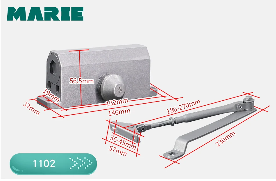 Marie 1102 silver automatic speed adjustable hydraulic buffer simple installation door closer for 25-45kg commercial residential_16