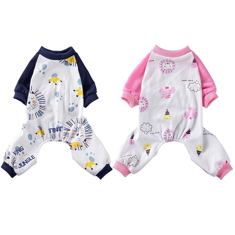 Пижама для собак с 4 ногами симпатичная мультяшная одежда принтом слона и льва