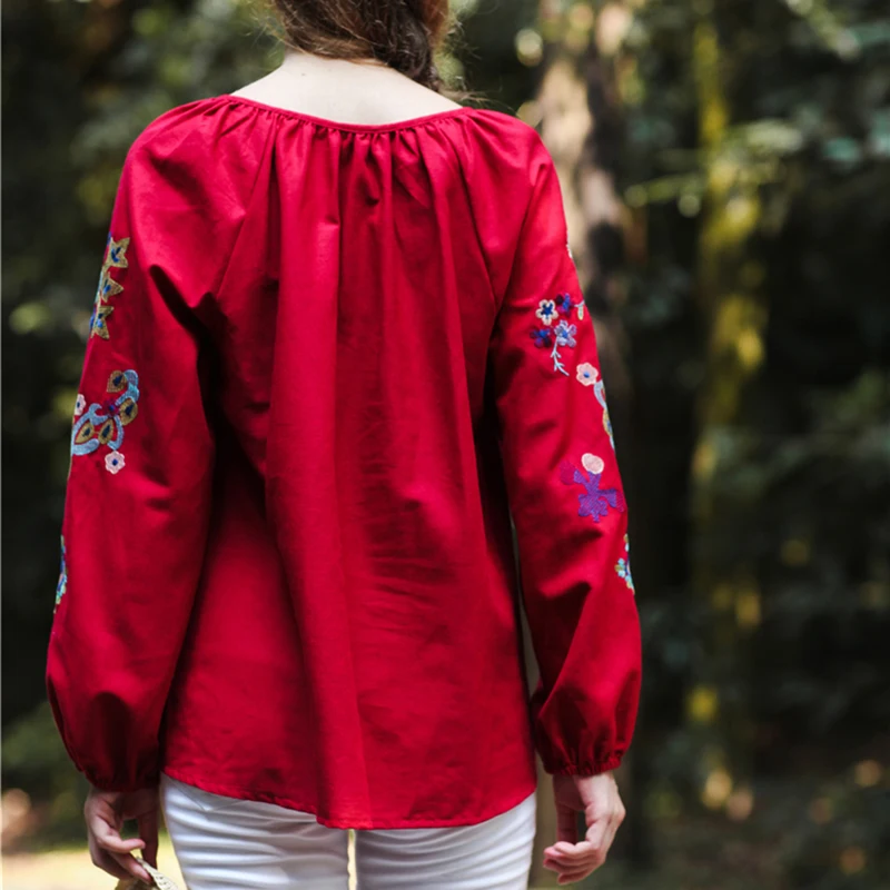 Everkaki блузка женские Топы Boho вышивка кисточки рубашки винтажные женские цыганские Блузки Топ шикарный женский Весна Осень новинка