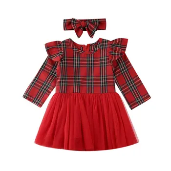 

2020 New Toddler Baby Girl Clothes Plaid Long Sleeve Tutu Dress+Headband Princess Party Set Spring Autumn Outfit 0-3Y