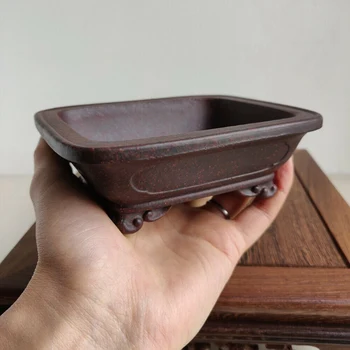 

1 Pcs Rectangular Chinese Yixing Zisha Shohin Cloud Feet Bonsai Pot 13X11X4.5cm