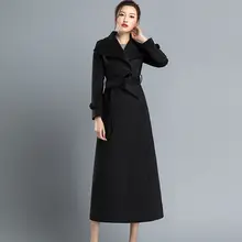 Женское зимнее пальто, Осеннее и зимнее Новое Классическое черное кружевное шерстяное пальто большого размера, тонкое длинное пальто для женщин