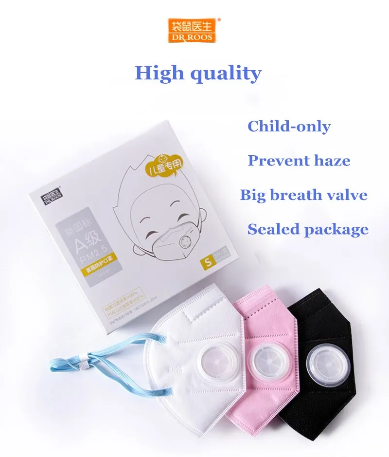 DR.ROOS 3 Pcs children kids PM2.5 Anti Haze dust Mask Breath Valve Mouth-muffle unisex Respirator face Mask White Black Pink