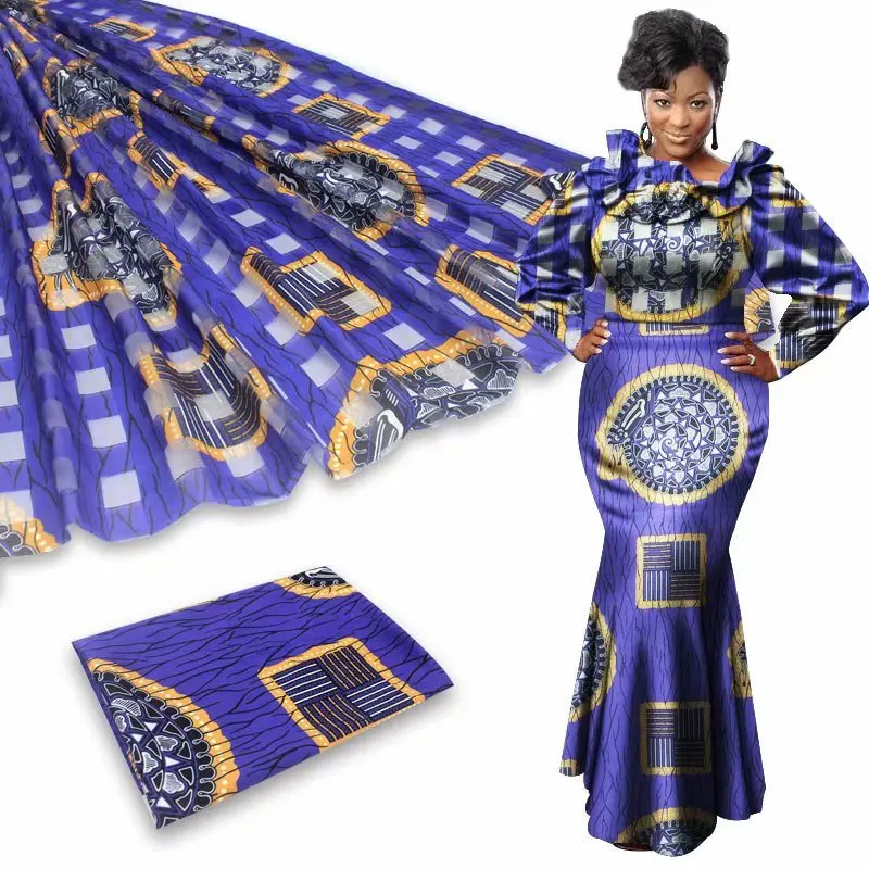 4 ярдов органза соответствующие 2 ярдов лента Материал ткань леди Африканский нигерийский свадебное платье одежды Анкара натуральный шелк с принтом