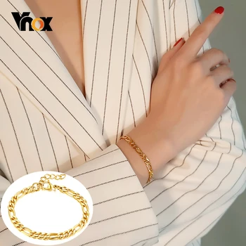 

Vnox Chic Figaro Link Chain Bracelets for Women 5 MM Wide Gold Color Stainless Steel Wrist Jewelry Length Adjustable