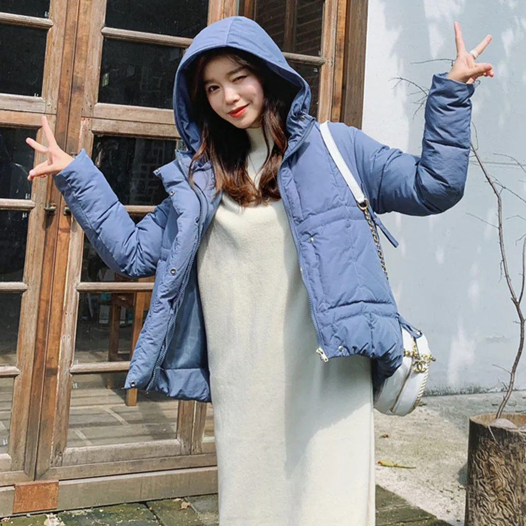 Женские зимние куртки для катания на лыжах, утепленные, свободные, стильные, короткие, однотонные, плотные, теплые куртки, пальто, два кармана, femal