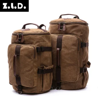 

European And American Style Men Canvas Travel Bag Cylindrical Shape Outdoor Large Capacity Multifunction Laggage Storage Bags