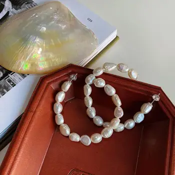 

INS HOT Retro Authentic 925 Sterling silver Baroque Pearl dysmorphism Stud Open Circle Stud Earrings FINE jEWELRY TLE901