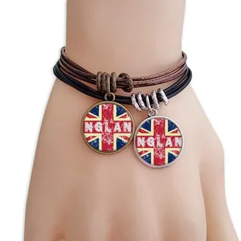 

UK the Union Jack Flag Mark Illustration Bracelet Double Leather Rope Wristband Couple Set