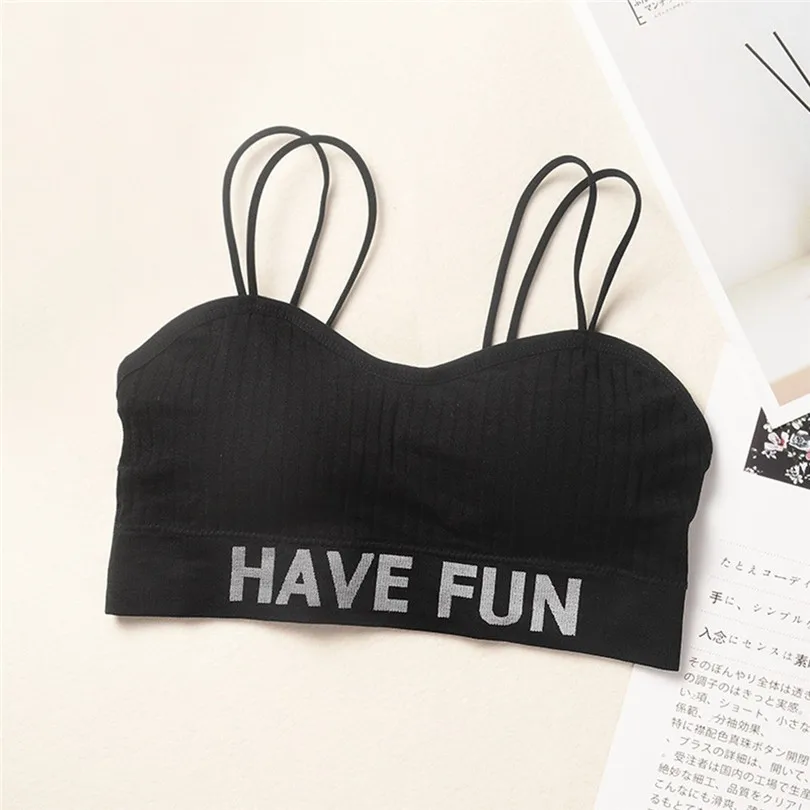 HAVE FUN Letter Print Bras For Women Sling Wrap Top Seamless Sports Bra Push Up Underwear Bralette Encaje Mujer 30DEC2707