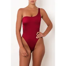 Слитный купальник, женский купальник, Одноцветный, на одно плечо, монокини, Maillot De Bain Femme, боди, женский купальник, красный