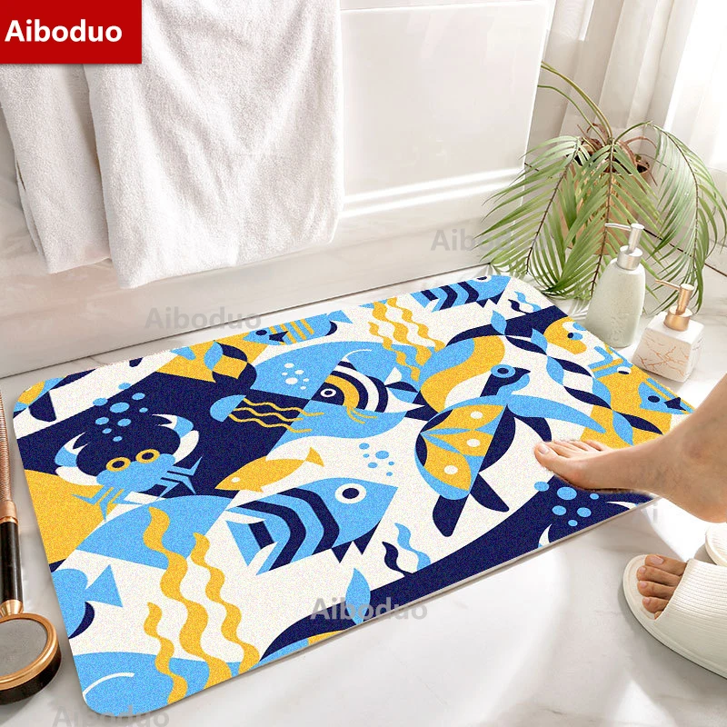 

Aiboduo HD Printing Fish Living Room Floor Mat Non-slip BathMat Home Decoration Carpet 50x80/40x60CM for Family Bedroom Bathroom