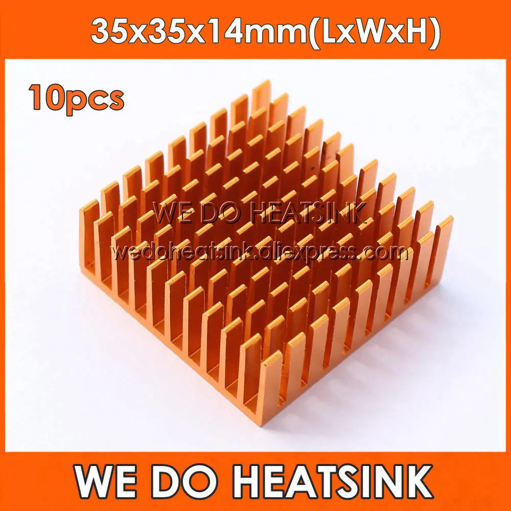 WE DO HEATSINK 10pcs 35x35x14mm Aluminum Network Routers Chip Heat Sink Golden Anodize Radiator For IC Chipset Asic | Компьютеры и