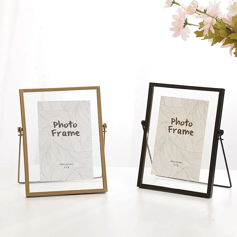

Gold Metal Glass Photo Frame Nordic Geometric Creative Desktop Picture Brass Frames For Portraits And Landscape Home Decoration