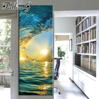 

FULLCANG 5D diy diamond painting wave sunset scenery large 3D embroidery surge mosaic full square/round drill home decor FC1776