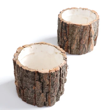 

Plant Pot Wooden Style Fake Tree Bark Flowerpot Succulent Plant Container Vintage Round Table Desktop Decor Home Garden Ornament