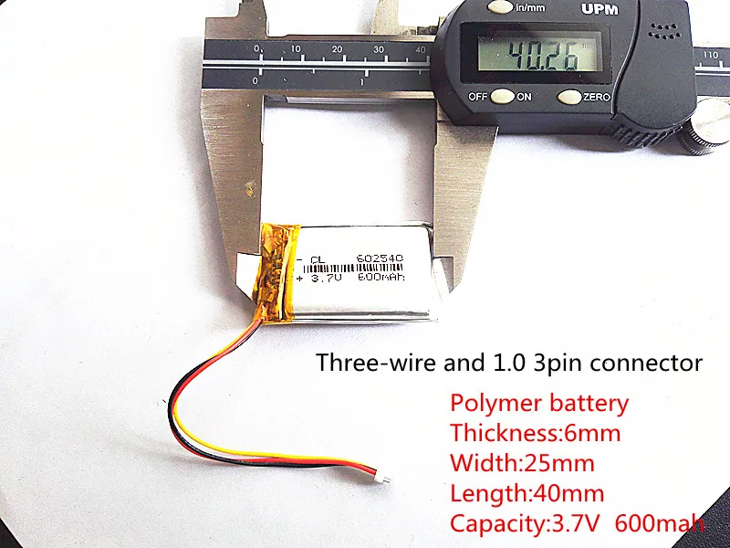 602540 3.7V 2.2wh 600mAh Rechargeable Li-Polymer Li-ion Battery For tachograph mp3MP4 GPS papago DVR 358 062540