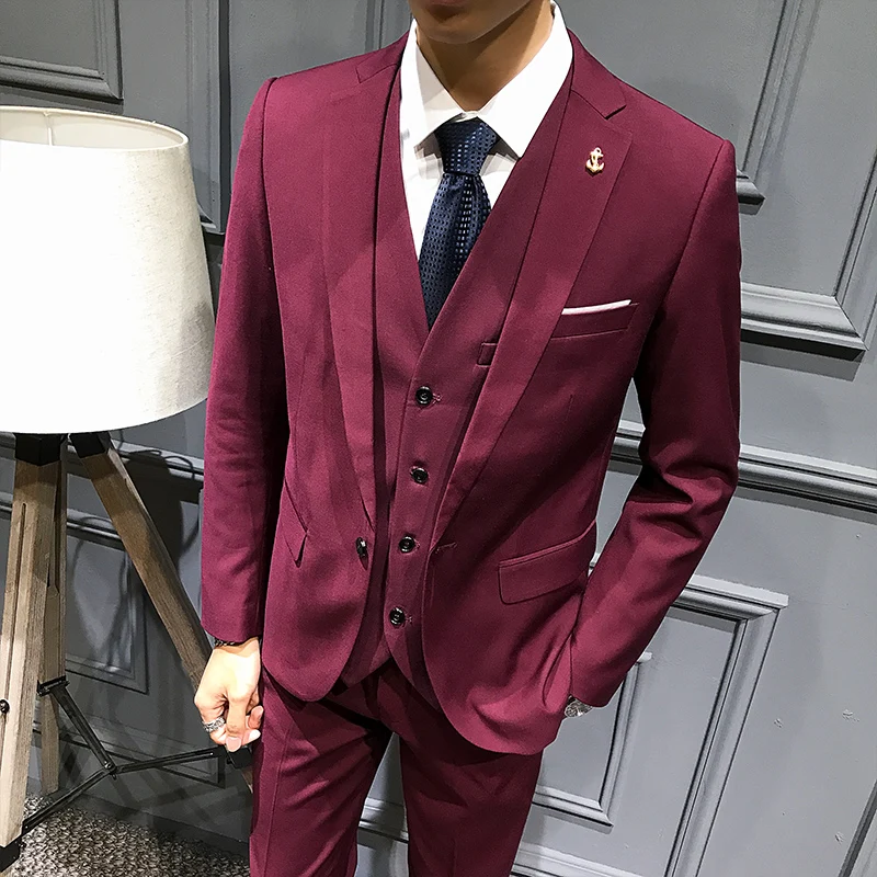 Groom male wedding dance dress slim tuxedo men formal business suit suit 3 pieces (jacket + trousers + vest)