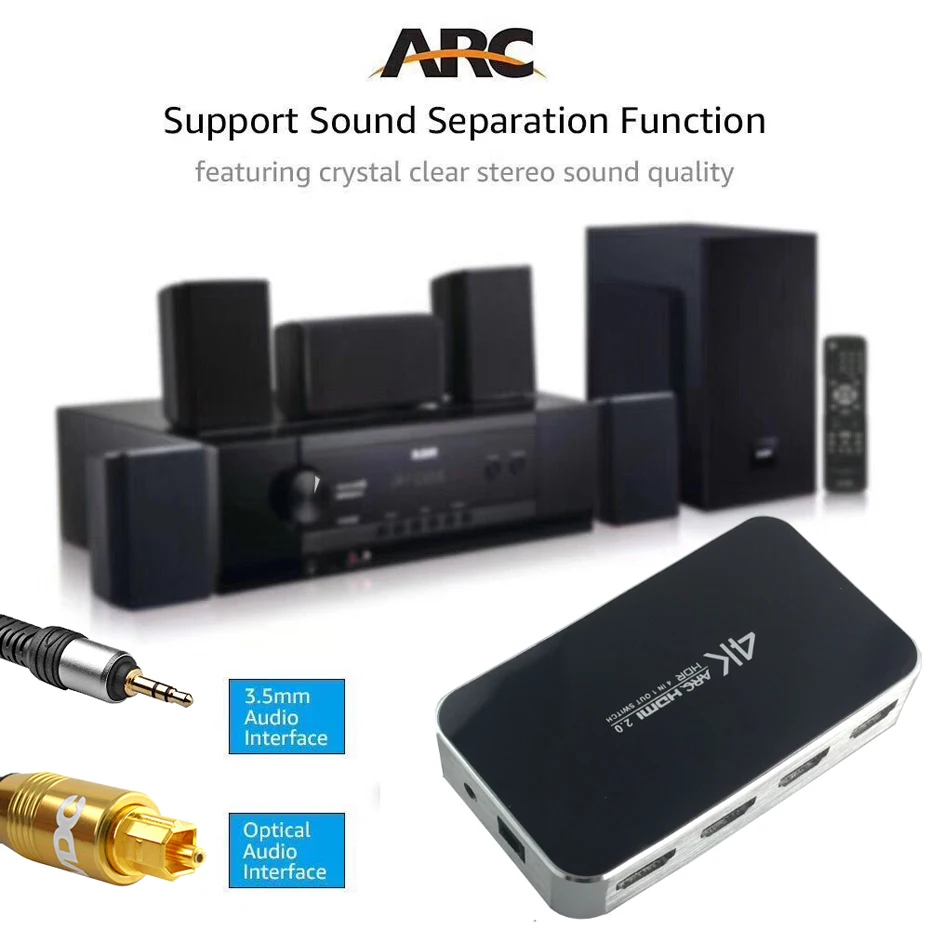 Аудиовыключатель 4K HDMI с аудио экстрактором переключатель функцией ARC выход 4 в 1