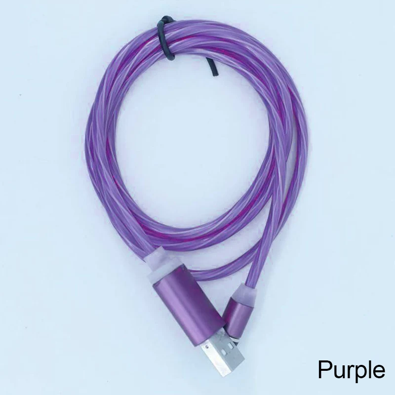 2 м светодиодный светящийся поток данных USB зарядное устройство Тип C/Micro USB/8 контактный кабель для зарядки для iPhone X samsung Galaxy Note зарядный провод шнур - Цвет: Purple
