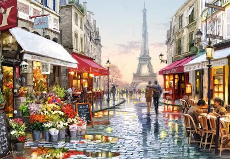 

Paris Florist oil painting scenery Art Needlework 14CT Canvas Unprinted Handmade Embroidery Cross Stitch Kits DIY Home Decor