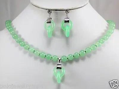 7-8mm Green Jade Necklace Pendant Earring Set &gt&gt18K gold plated watch wholesale Quartz stone CZ crystal GR466 J78L | Украшения и