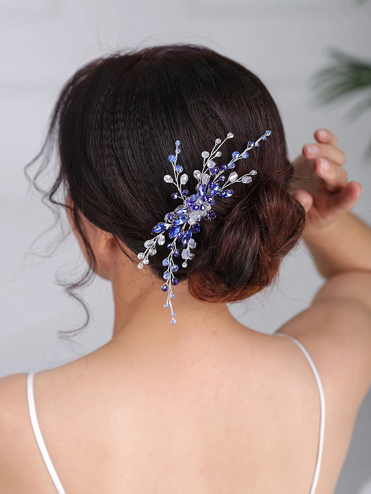 Bohemian Hair comb Blue Headpieces Crystal Fascinators Beach wedding Headdress Chic Headwear hair accessories for women wedding