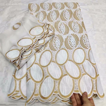 

2019 Latest African Lace Fabric High Quality Nigerian French Swiss voile 7 Yards For Garment Pure Cotton Mesh Lace Fabrics