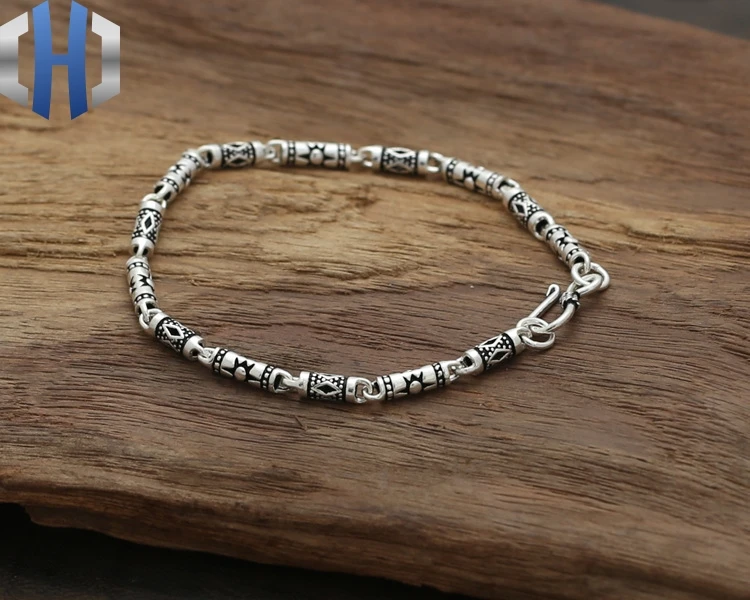 S925 Стерлинговое серебро ювелирные изделия звезда для мужчин и женщин тайский серебряный резной трубчатый браслет из бамбука