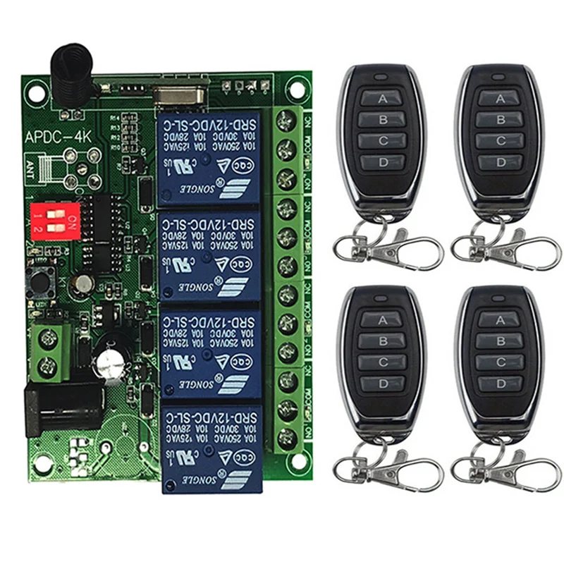 DC12V 24V 4CH 4 CH Wireless RF Remote Control Light Switch 10A Relay Output Radio Receiver Module+Transmitter Garage Doors/lamp |