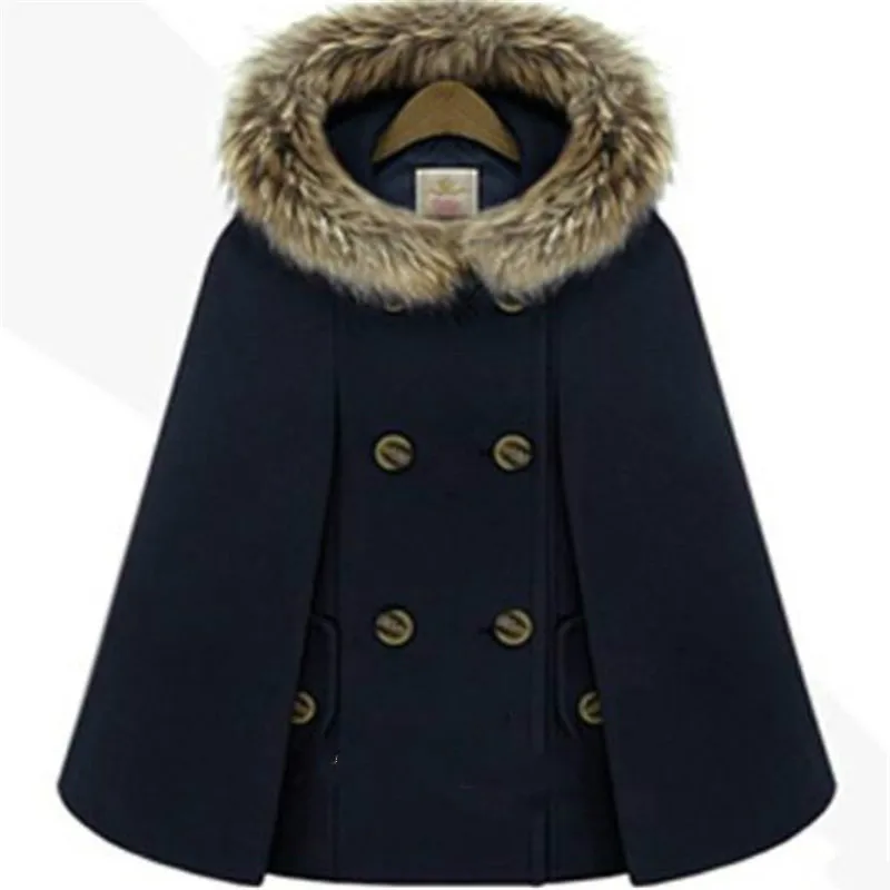 low cost  hot Europe And America Fashion Hooded Detachable Fur Collar Shawl Coat Winter New Women 's Cloak Ca