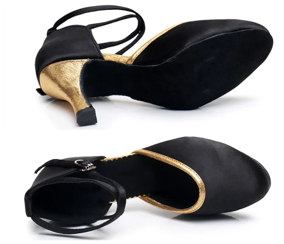 Women Standard Shoes Black Satin Closed Toe Ladies Ballroom Dance Shoes Soft Outsole Modern Dance Heeled 5cm/7cm 4