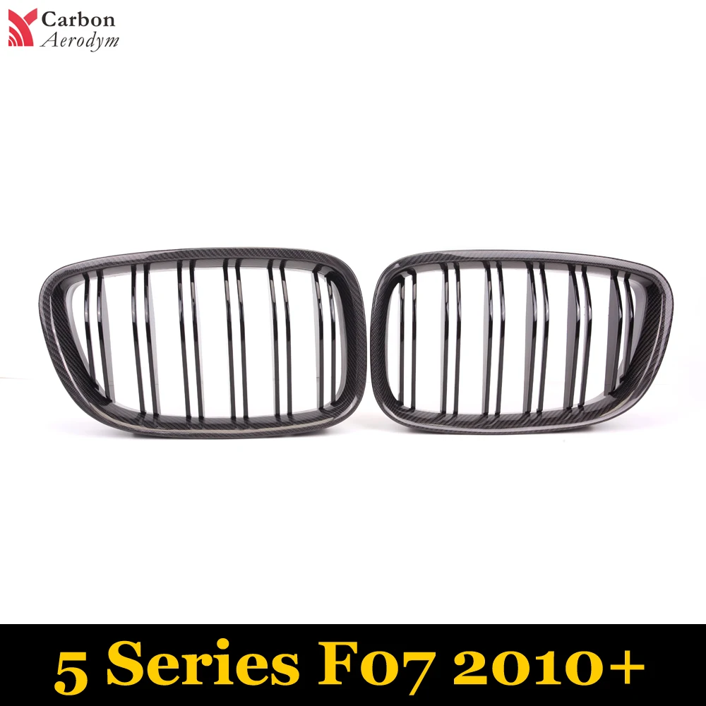 

1 Pair New Carbon Fiber Replacement Grill Gloss Black Double Slat Front Grille For BMW 5 Series Gran Turismo F07 2010+