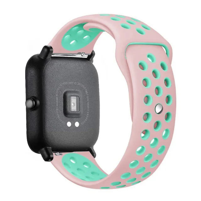 20mm/22mm Silicone band For Amazfit GTS 3/Pro/2/2e Mini/GTR 3 42mm/47mm/GTR2/stratos 2/3 Sport Watch Bracelet Amazfit bip strap pink-teal color