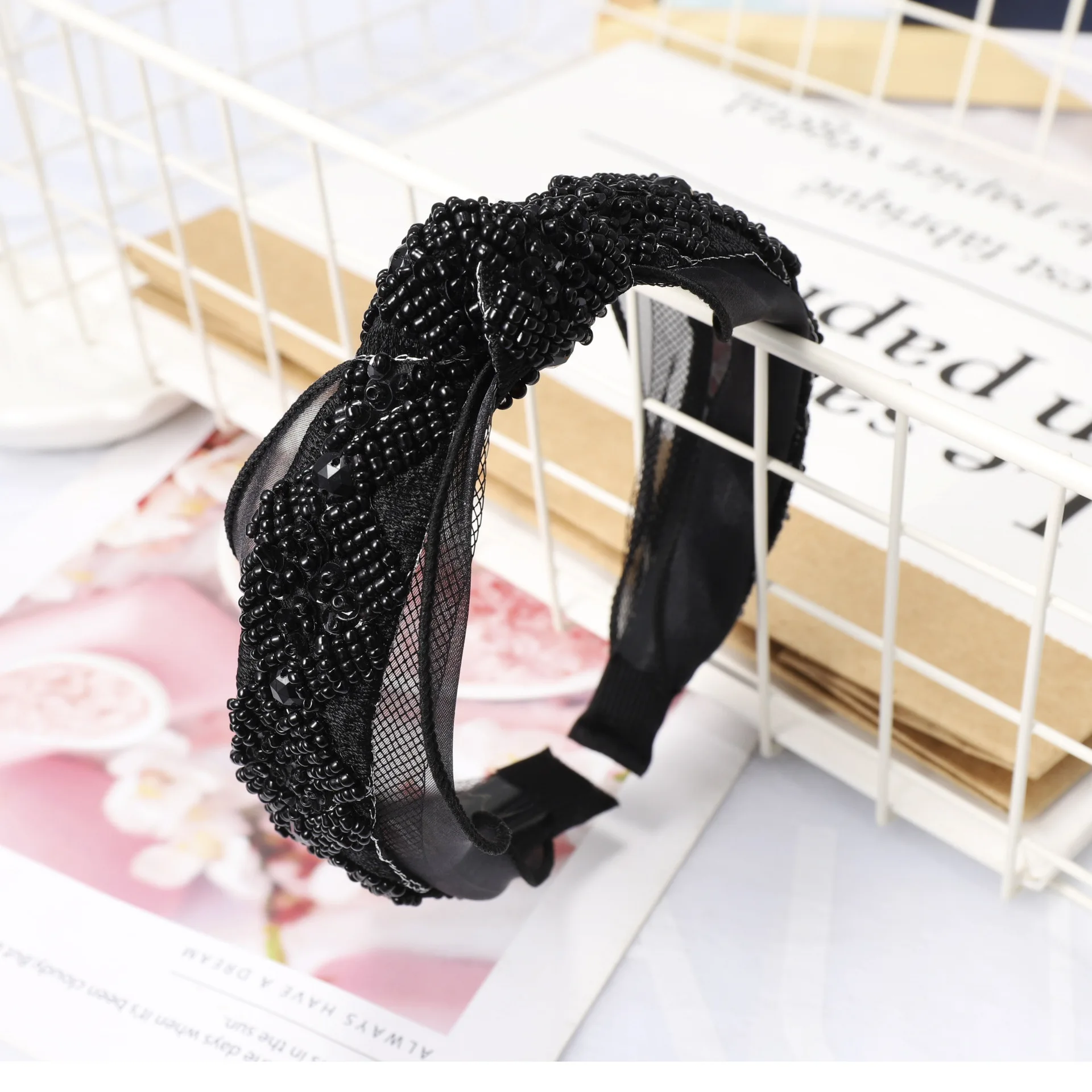 Кружева Кристалл повязки с узлом для женщин черный ободок с бантиком аксессуары для волос, Корея Цветок Корона повязка на голову - Цвет: 3
