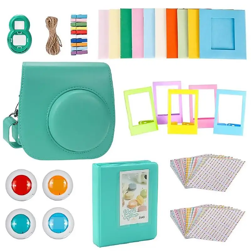 9 in 1 Camera Accessories camera bag Album Camera bag shoulder strap for Instax Mini 8 8+ Mini 9 Instant Film Camera - Цвет: Зеленый