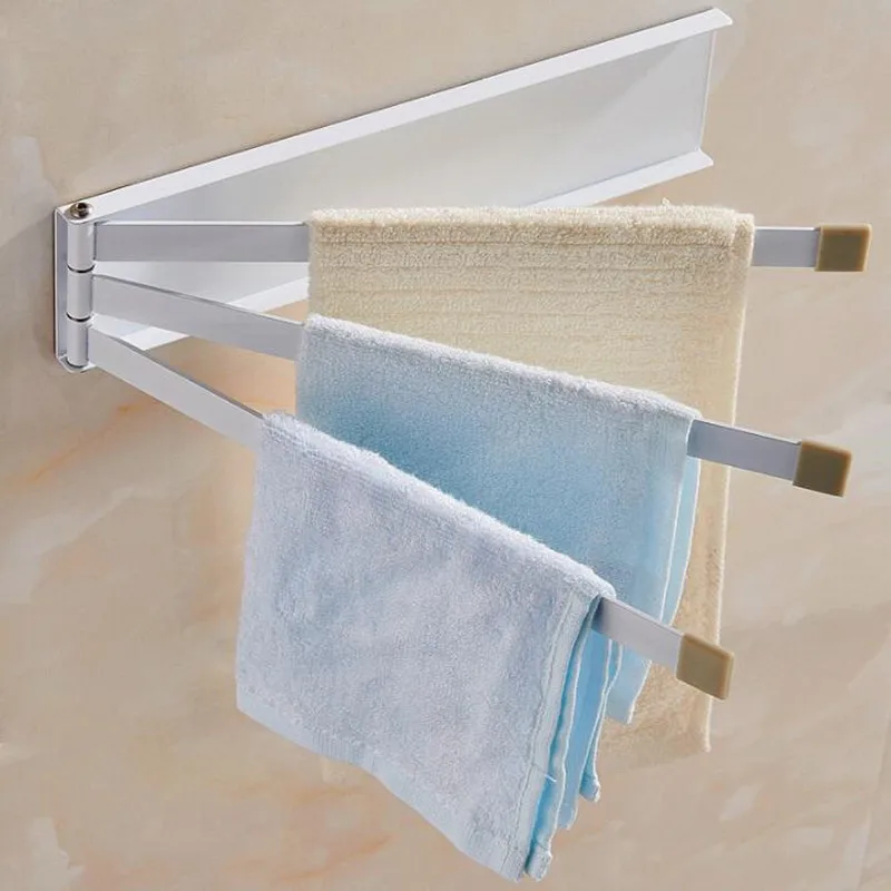 Дырокол бесплатно алюминиевая вешалка для полотенец складное настенное крепление Бар Кухня Ванная комната вращающаяся вешалка держатель - Цвет: Белый