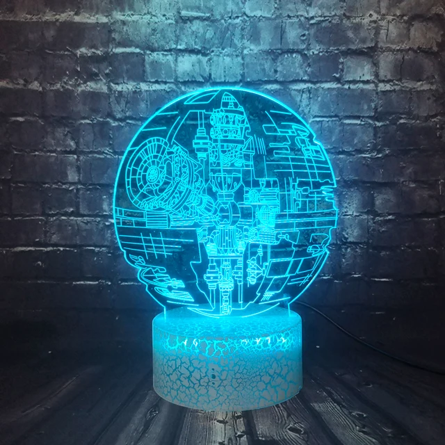 Lámpara de mesa Visual Multicolor 3D Death Star War seguro de bebé Sensor táctil lámpara nocturna con luz LED decoración de navidad regalo juguetes de dibujos animados - Imagen 4