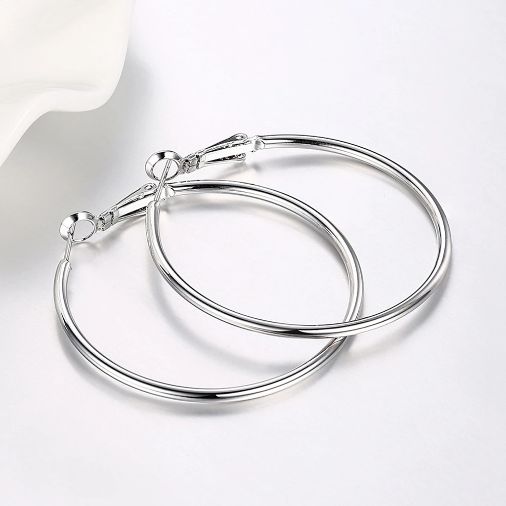 

4cm Smooth Circle Round Hoop Earrings Gold Filled Classic Simple Sexy Women Jewelry Gift