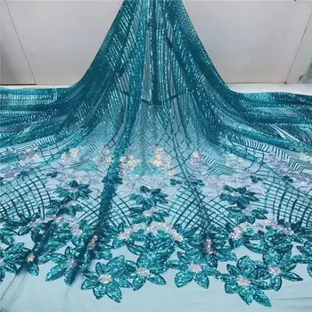 

African Lace Fabric Nigerian Lace Fabric Embroidery French 2020 High Quality Beaded Tulle Lace with Sequins for Bridal YA3070B-7