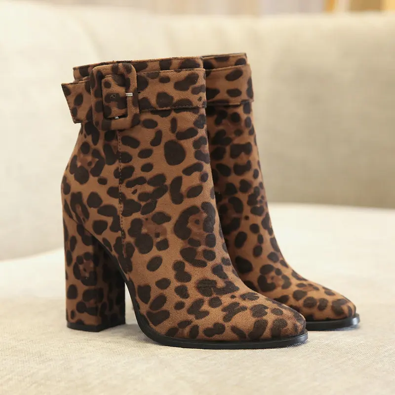 estilo europeu leopardo grão botas femininas cabeça