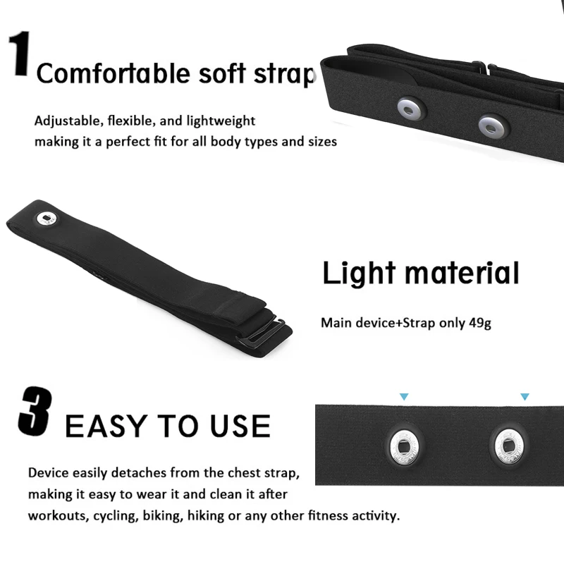 1Pc Heart Rate Monitor Replacement Soft Strap Adjustable Band Compatible with Wahoo Tickr Polar H7 H9 H10 Garmin Coospo XOSS 4