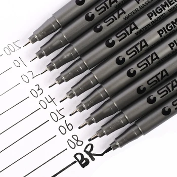

STA 9pcs/lot Proof Micron PenTip Brush Markers Different Size Pigment Liner Triangular Fineliner Pens for Art Supplies Markers