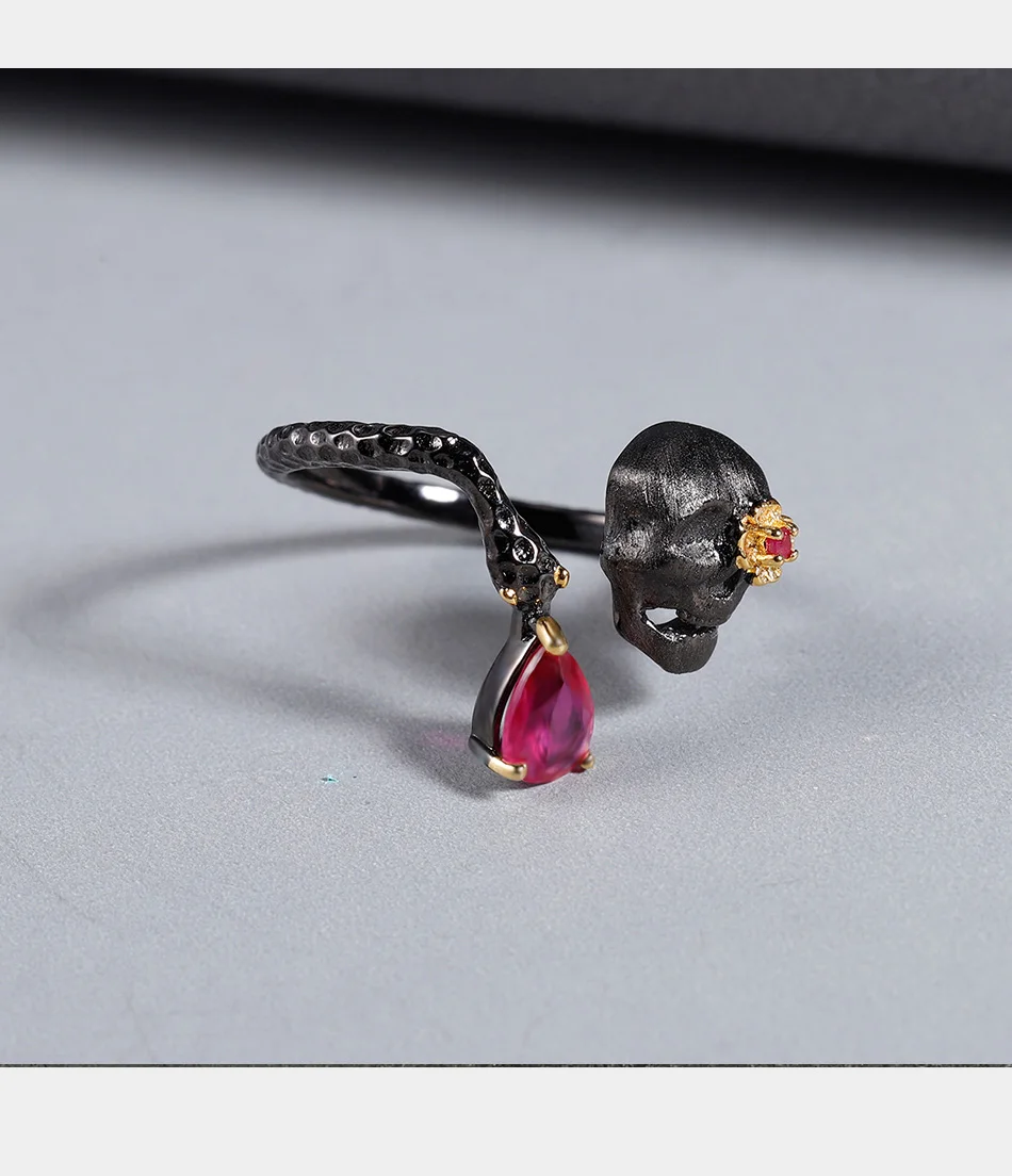 GEM'S BALLET 0.9Ct натуральный рубин драгоценный камень кольцо 925 пробы серебро ручной работы Регулируемый Череп Кольца для женщин хорошее ювелирное изделие