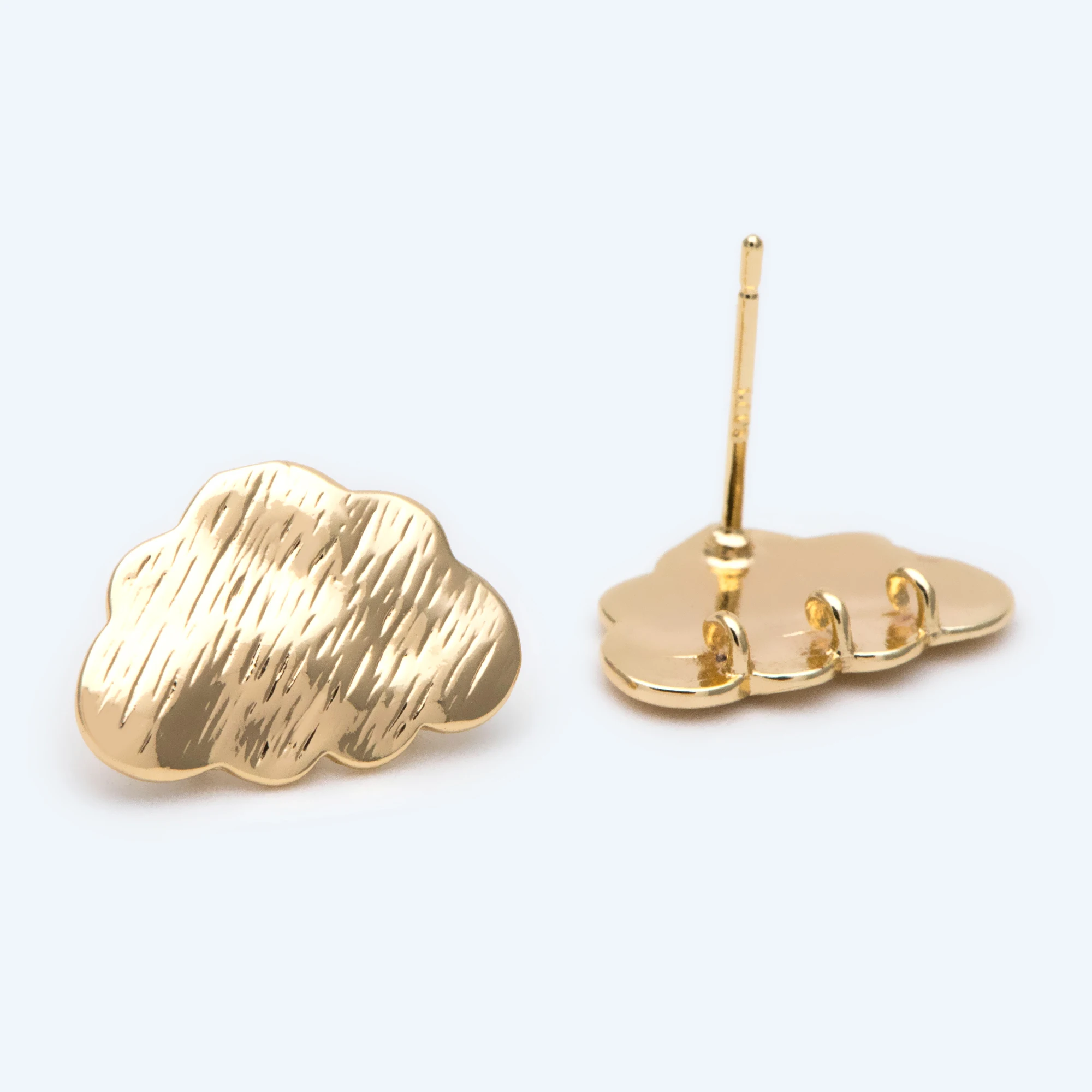 

10pcs Brushed Cloud Stud Earring with Loops, CZ Paved Gold Plated Brass Ear Posts (#GB-2118)