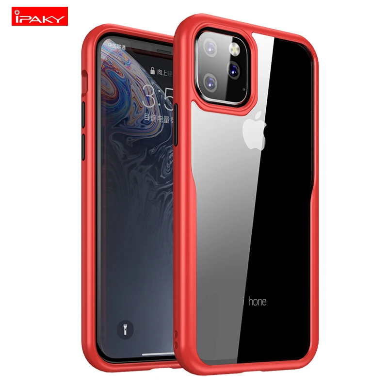 Для iPhone 11 Чехол IPAKY для iPhone 11 Pro чехол силиконовый акриловый Гибридный подушка безопасности Прозрачный чехол для iPhone 11 Pro Max чехол - Цвет: Red Black