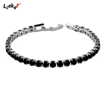

LEEKER Vintage Black Cubic Zirconia Tennis Bracelets for Woman Silver Color Princess Cut CZ Wedding Jewelry 059 LK8