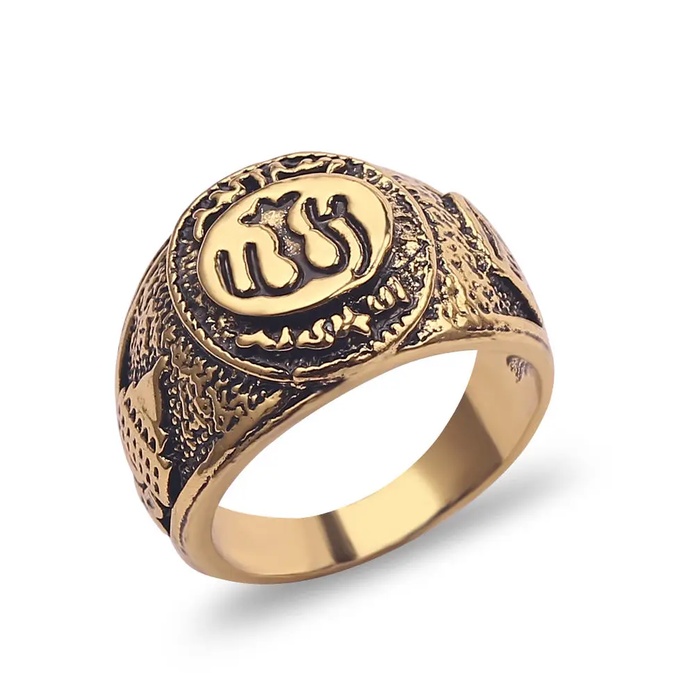 Арабское мусульманское мужское кольцо из сплава с Т-образным кольцом, Золотое ювелирное изделие с религиозным верованием, Винтажное кольцо из сплава для верующих, подарок