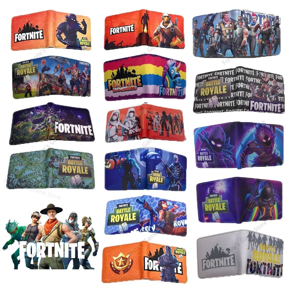 Fortnite-cartera de piel sintética plegable para hombre, billetera pequeña, monedero multifuncional, con Clip para tarjetas